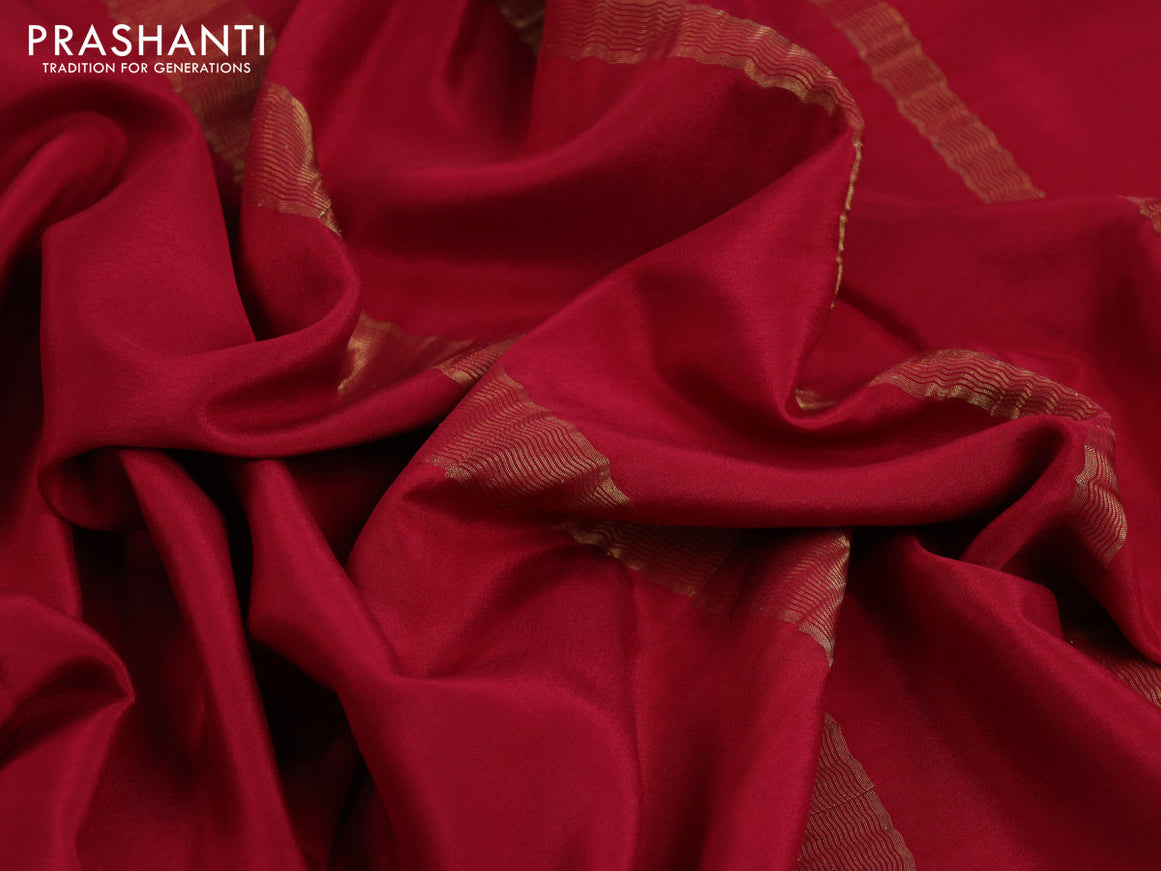 Pure mysore silk saree maroon with plain body and zari woven border