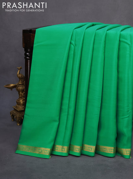 Pure mysore silk saree green with plain body and zari woven border