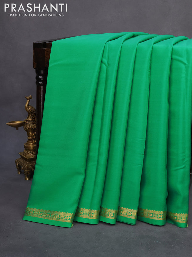 Pure mysore silk saree green with plain body and zari woven border