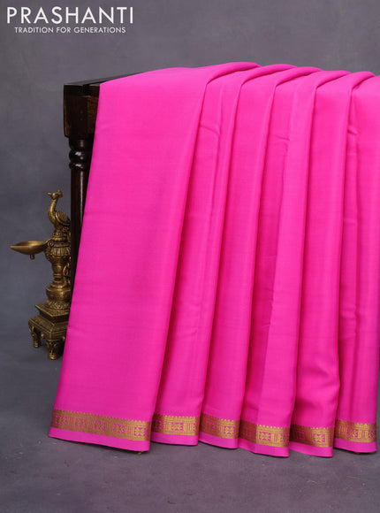 Pure mysore silk saree pink with plain body and zari woven border