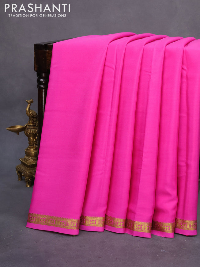 Pure mysore silk saree pink with plain body and zari woven border