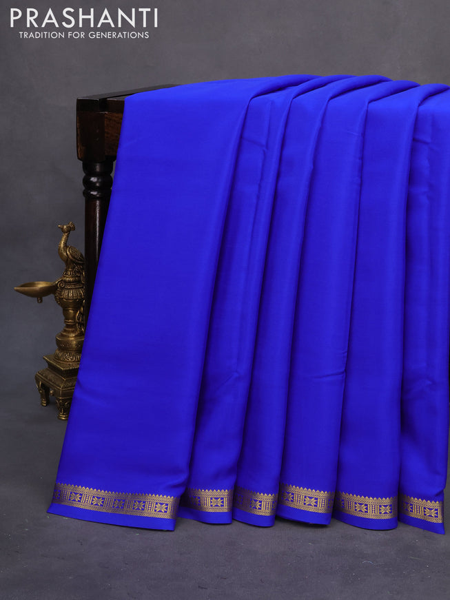 Pure mysore silk saree royal blue with plain body and zari woven border