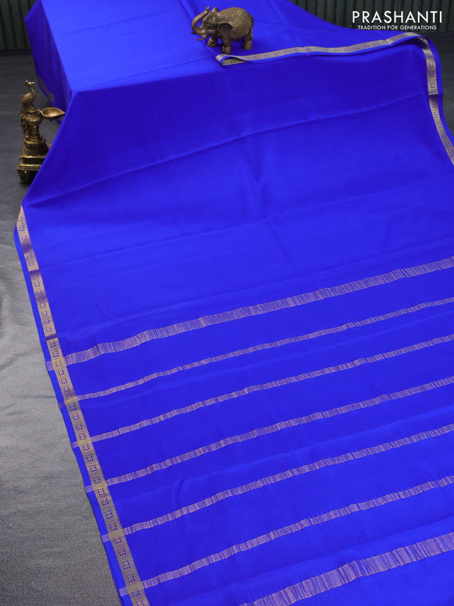 Pure mysore silk saree royal blue with plain body and zari woven border