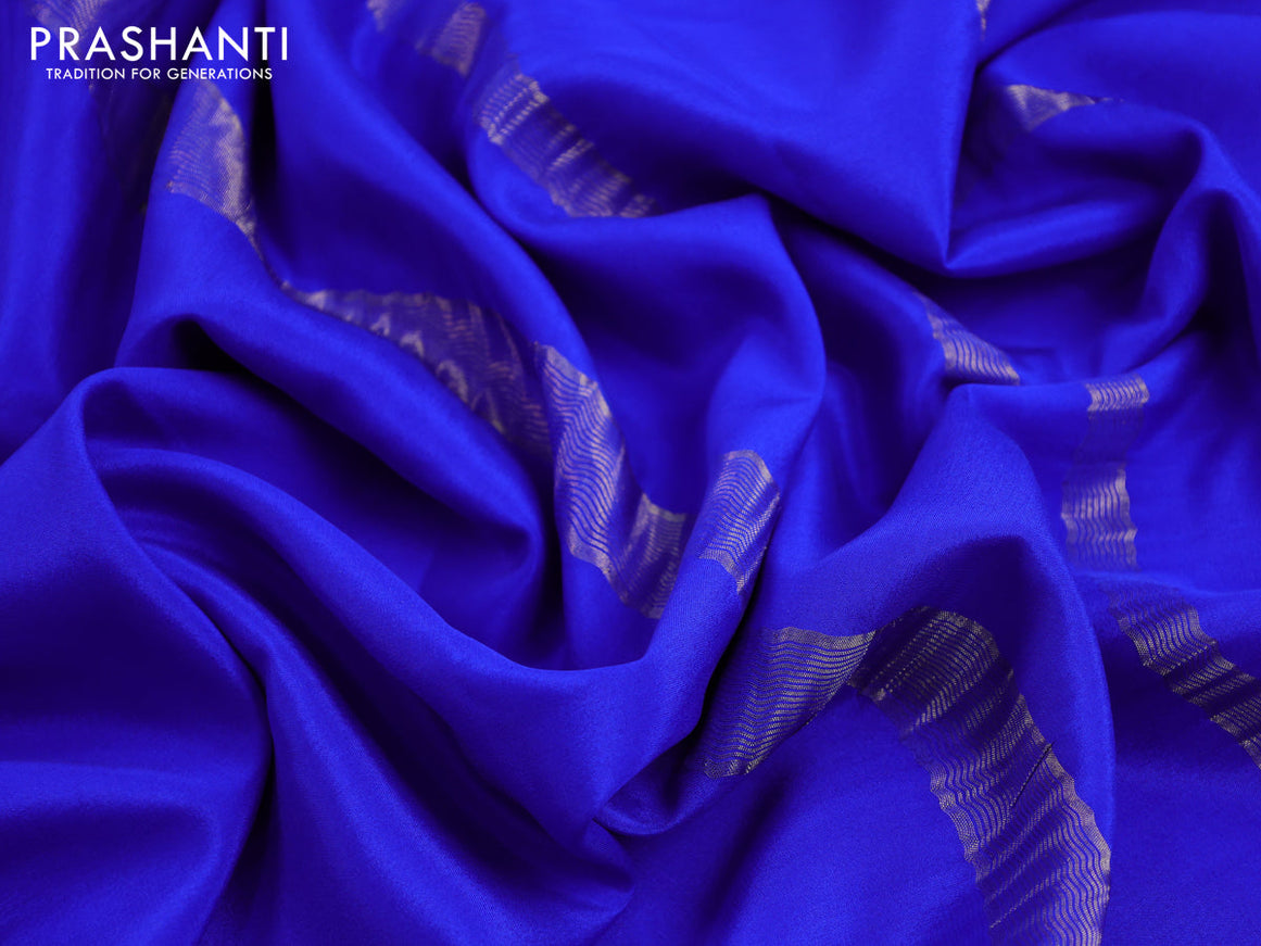 Pure mysore silk saree royal blue with plain body and zari woven border