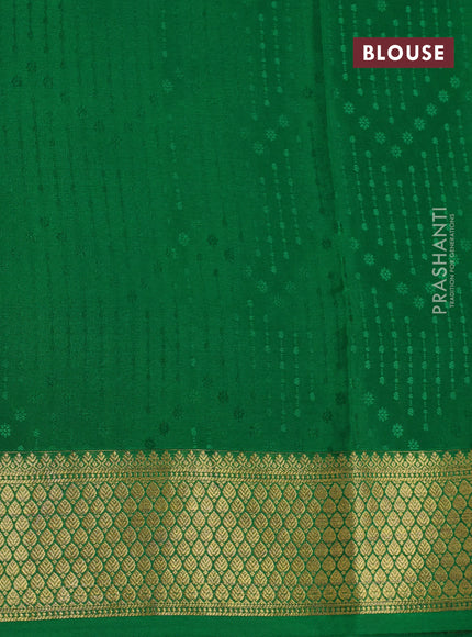 Pure mysore silk saree mustard yellow and green with allover self emboss and zari woven border