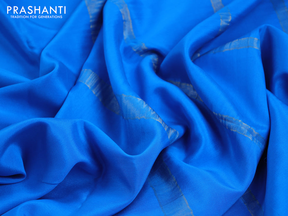 Pure mysore silk saree cs blue with plain body and zari woven border