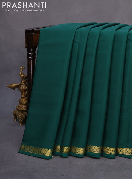 Pure mysore silk saree bottle green with plain body and zari woven border