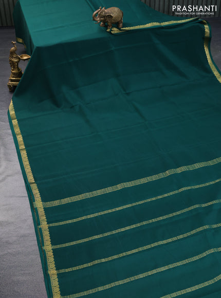 Pure mysore silk saree bottle green with plain body and zari woven border