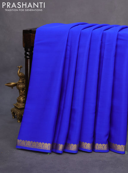 Pure mysore silk saree royal blue with plain body and zari woven border