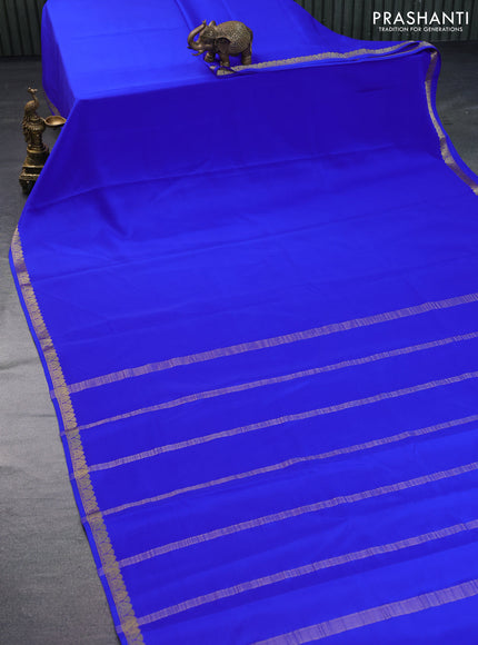 Pure mysore silk saree royal blue with plain body and zari woven border