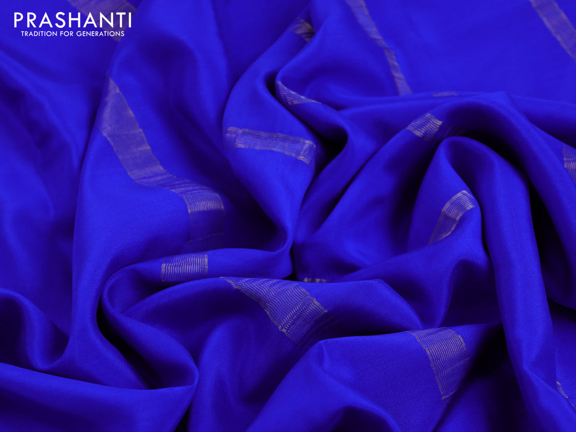 Pure mysore silk saree royal blue with plain body and zari woven border