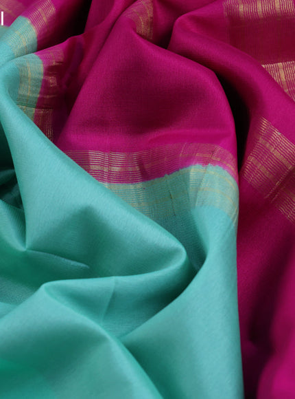 Pure mysore silk saree teal green and pink with plain body and zari woven border