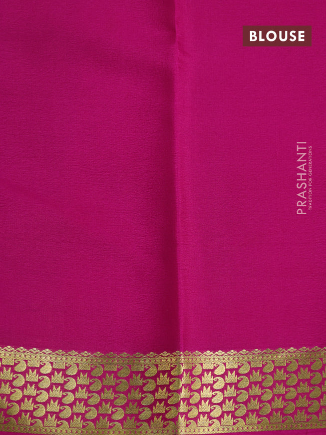 Pure mysore silk saree teal green and pink with plain body and zari woven border