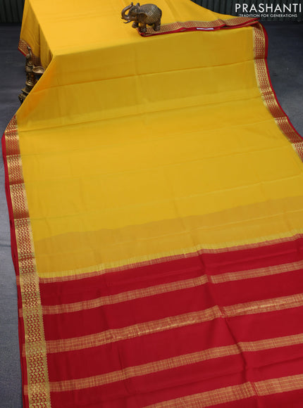 Pure mysore silk saree yellow and red with plain body and zari woven border