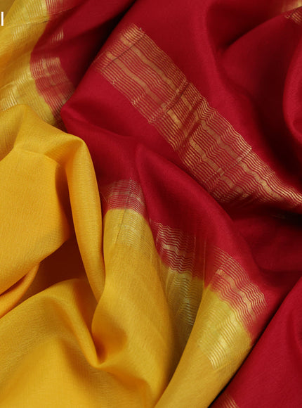 Pure mysore silk saree yellow and red with plain body and zari woven border