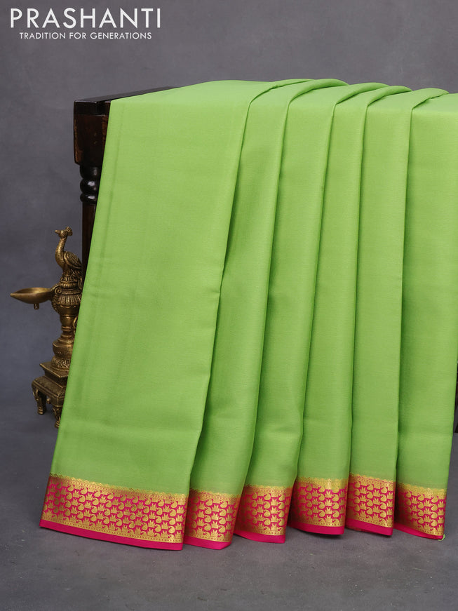 Pure mysore silk saree green and pink with plain body and zari woven border