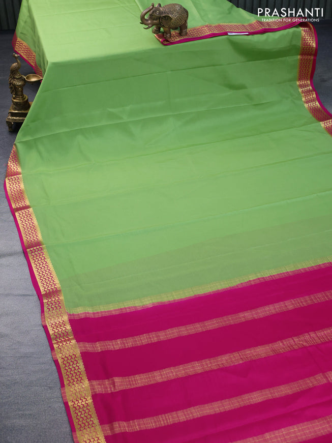 Pure mysore silk saree green and pink with plain body and zari woven border