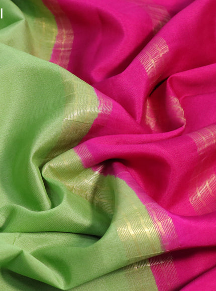 Pure mysore silk saree green and pink with plain body and zari woven border