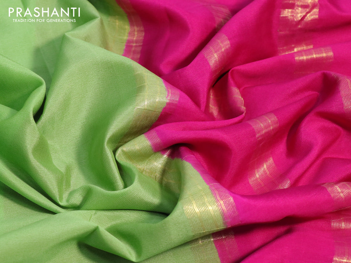 Pure mysore silk saree green and pink with plain body and zari woven border