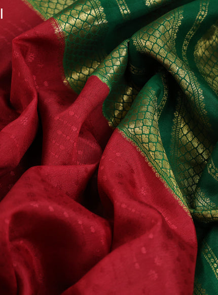 Pure mysore silk saree red and green with allover self emboss and zari woven border