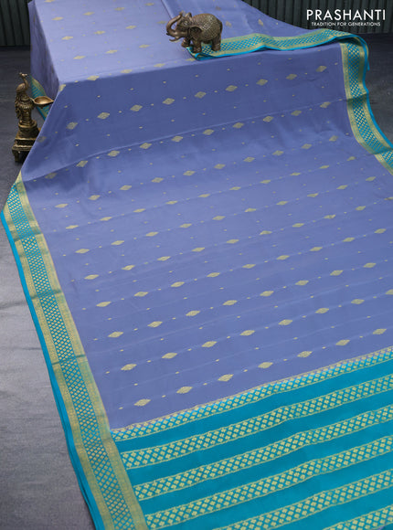 Pure mysore silk saree grey and teal green with zari woven buttas and zari woven border