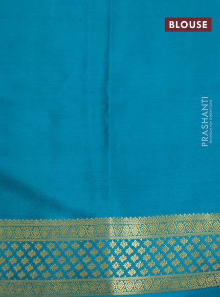 Pure mysore silk saree grey and teal green with zari woven buttas and zari woven border