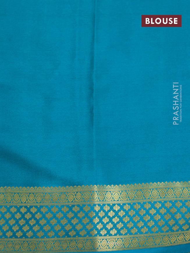 Pure mysore silk saree grey and teal green with zari woven buttas and zari woven border