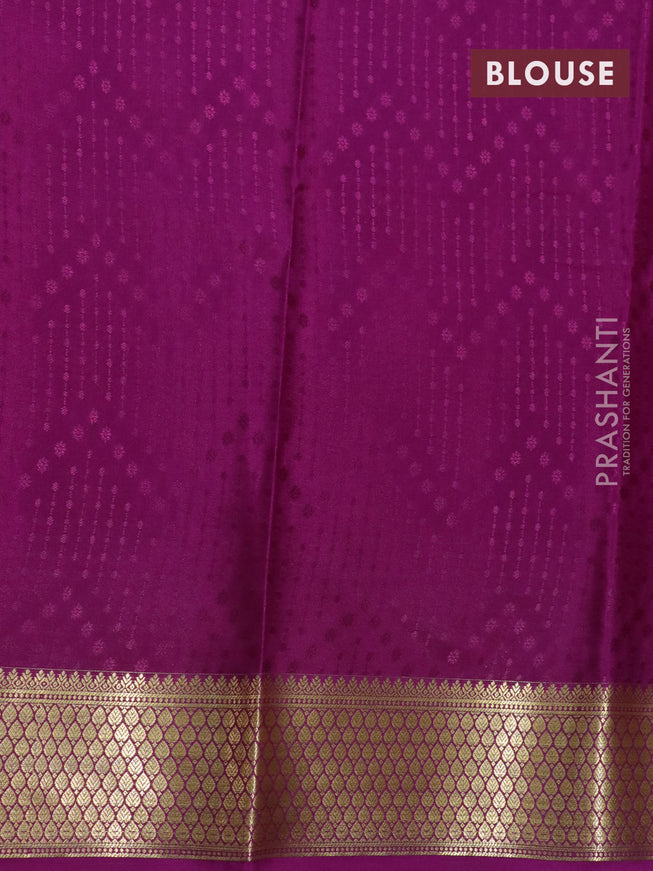 Pure mysore silk saree peach pink and purple with allover self emboss and zari woven border