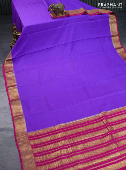 Pure mysore silk saree lavender shade and pink with allover self emboss and zari woven border