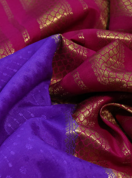 Pure mysore silk saree lavender shade and pink with allover self emboss and zari woven border