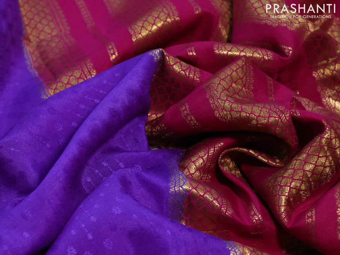 Pure mysore silk saree lavender shade and pink with allover self emboss and zari woven border