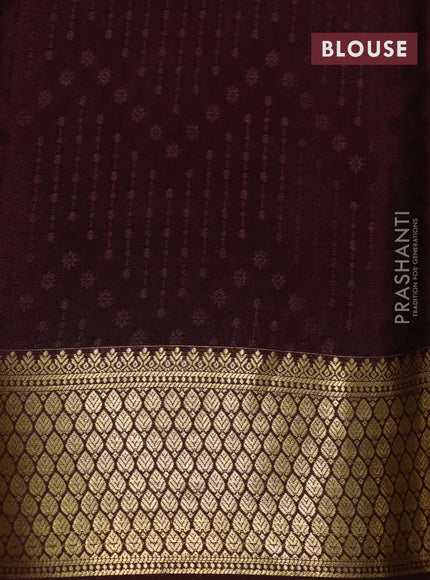 Pure mysore silk saree peach pink and deep maroon with allover self emboss and zari woven border