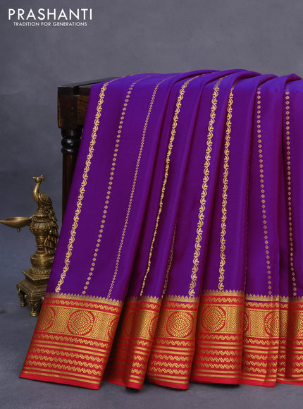 Pure mysore silk saree purple and maroon with allover zari weaves and rich zari woven border