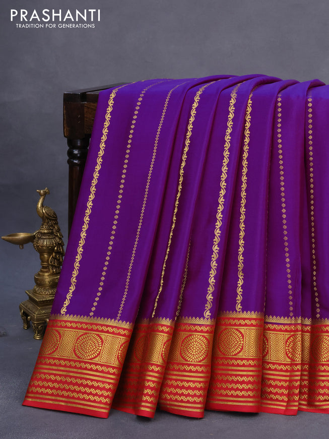 Pure mysore silk saree purple and maroon with allover zari weaves and rich zari woven border