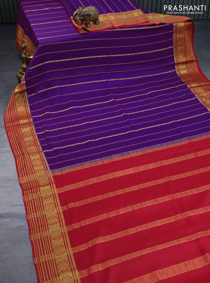 Pure mysore silk saree purple and maroon with allover zari weaves and rich zari woven border