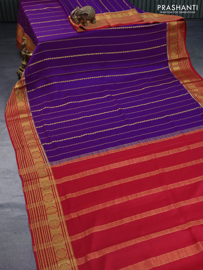 Pure mysore silk saree purple and maroon with allover zari weaves and rich zari woven border