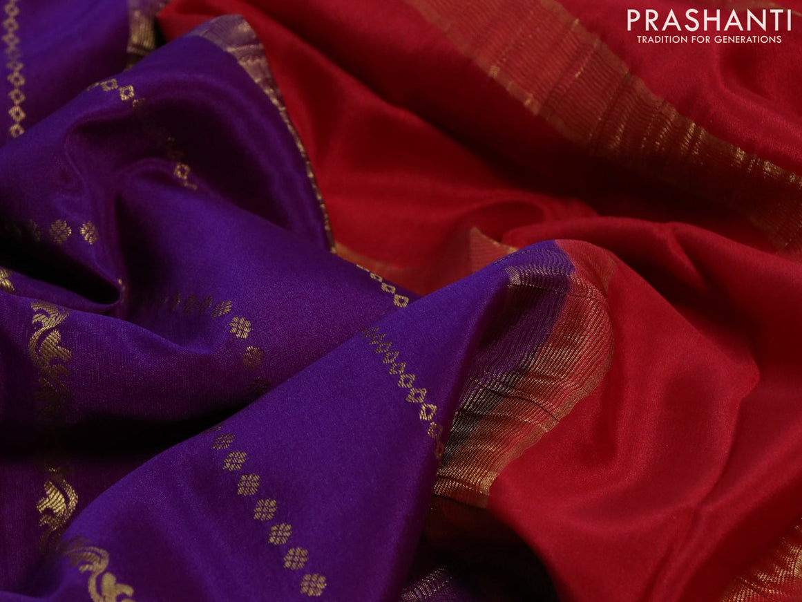 Pure mysore silk saree purple and maroon with allover zari weaves and rich zari woven border