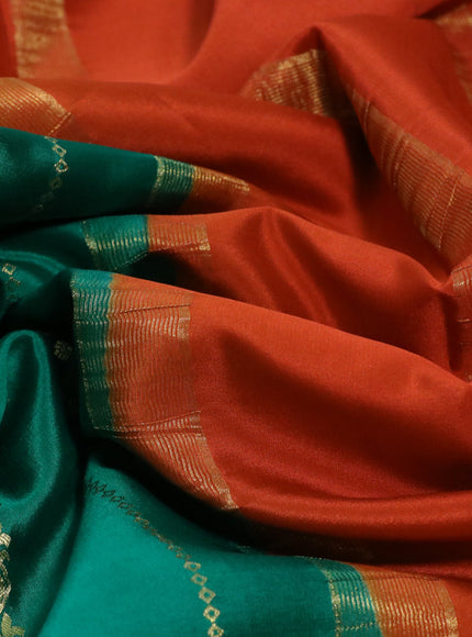 Pure mysore silk saree green and orange with allover zari weaves and rich zari woven border