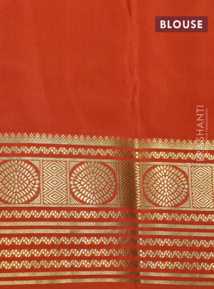 Pure mysore silk saree green and orange with allover zari weaves and rich zari woven border