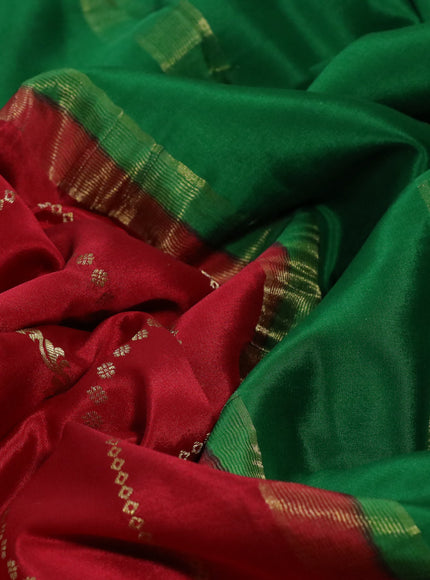 Pure mysore silk saree kumkum red and green with allover zari weaves and rich zari woven border