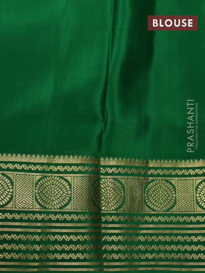 Pure mysore silk saree kumkum red and green with allover zari weaves and rich zari woven border