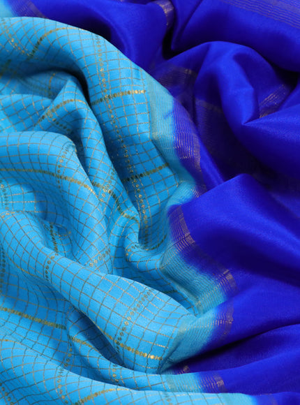 Pure mysore silk saree light blue and royal blue with allover zari checked pattern and zari woven border