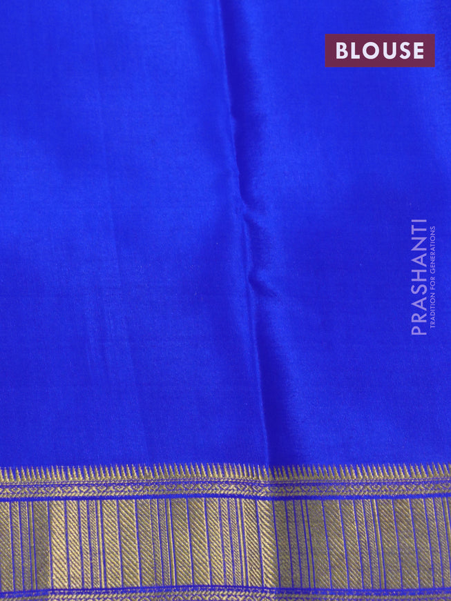 Pure mysore silk saree light blue and royal blue with allover zari checked pattern and zari woven border