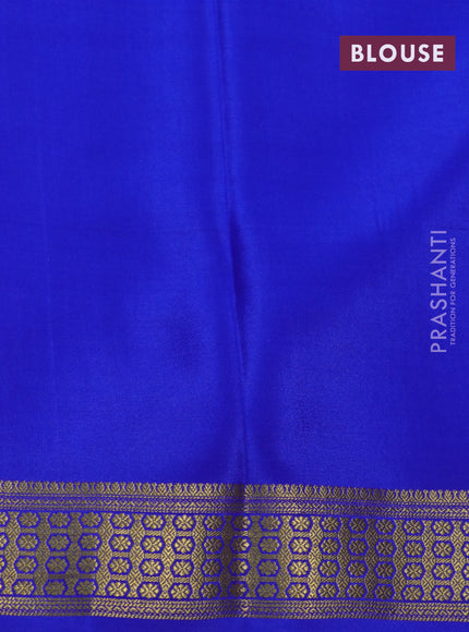 Pure mysore silk saree lime yellow and royal blue with allover zari checked pattern and zari woven border