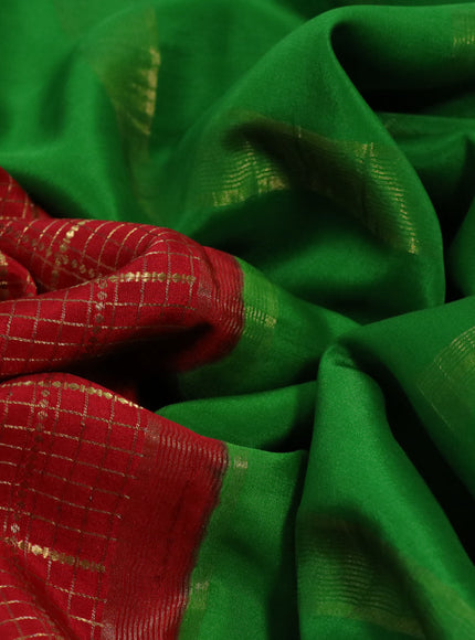 Pure mysore silk saree red and green with allover zari checked pattern and zari woven border