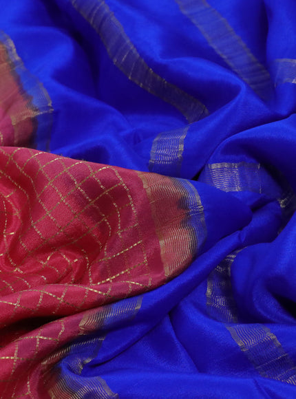 Pure mysore silk saree peach pink shade and blue with allover zari checked pattern and rettapet zari woven border