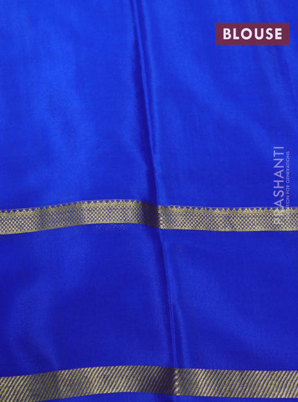 Pure mysore silk saree maroon and blue with allover zari checked pattern and rettapet zari woven border