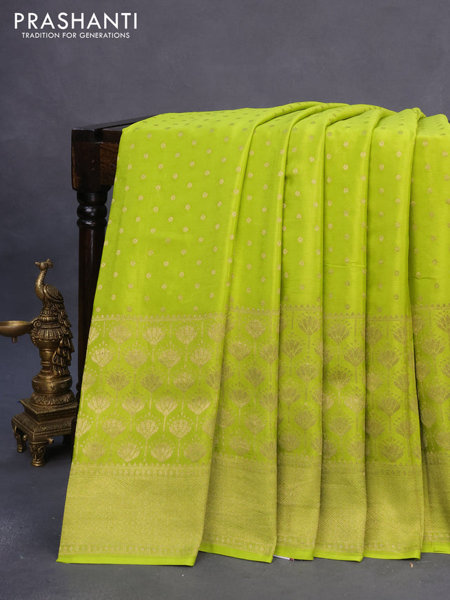 Pure mysore silk saree lime green and royal blue with allover zari woven butta weaves and long zari woven border