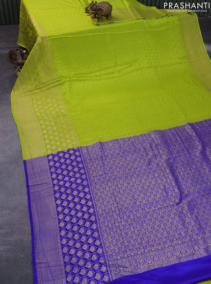 Pure mysore silk saree lime green and royal blue with allover zari woven butta weaves and long zari woven border