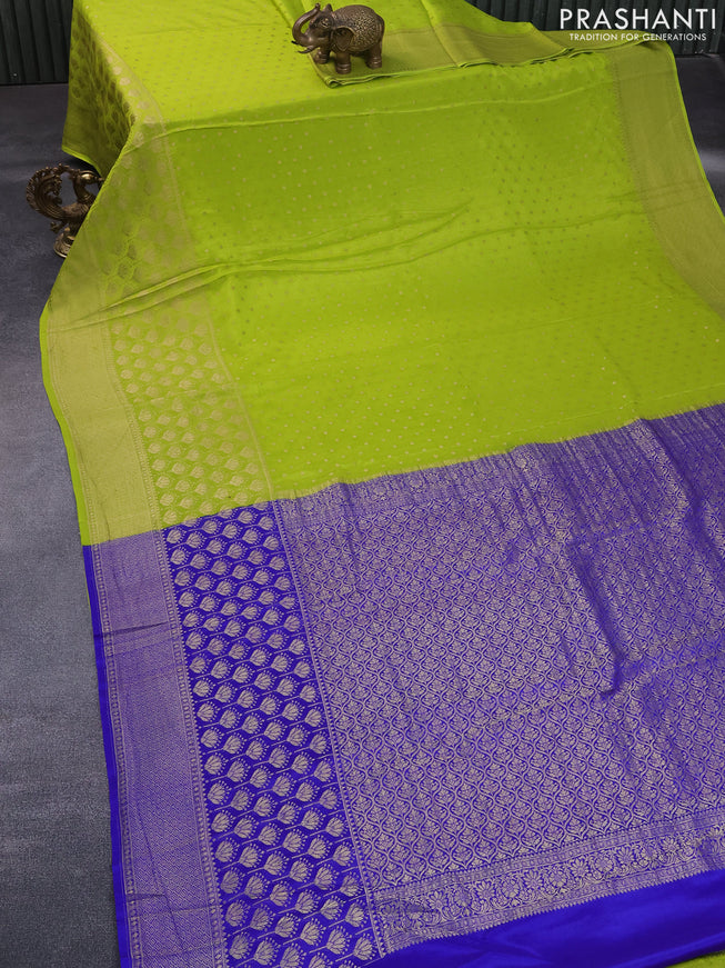 Pure mysore silk saree lime green and royal blue with allover zari woven butta weaves and long zari woven border